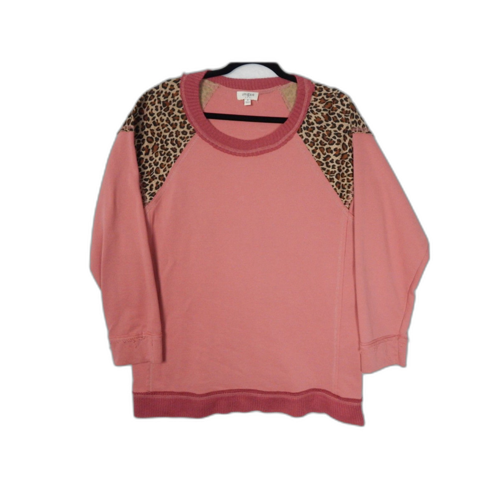 Umgee Women’s Pink & Leopard Colorblock Raglan Pullover S Oversized